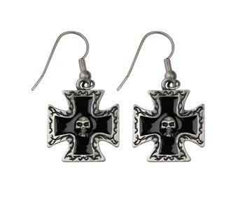 SKULL W/ BLACK CROSS EARRINGS , DC/60