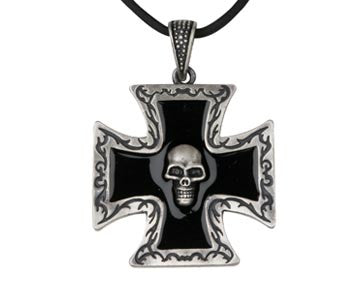 SKULL W/ BLACK CROSS PENDANT , C/60