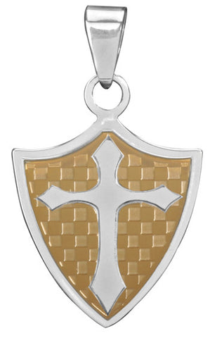 CROSS SHIELD PENDANT-GOLD 316L, C/60