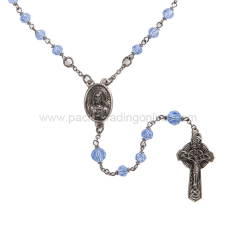 DISC-SACRED HEART OFJESUS ROSARY W/ BLUE GLASS BEADS MIN OF 2
