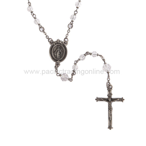 DISC-MIRACULOUS MEDAL ROSARY W/ CLEAR GLASS BEADS MIN OF 2